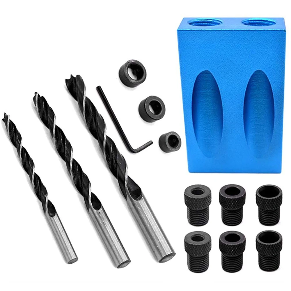 Pocket Hole Jig Kit 15 Degree Angle Drill Guide Set Woodworking Oblique