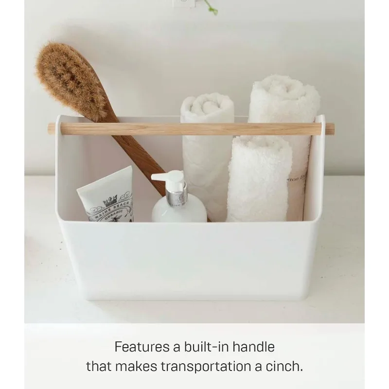 Home Storage Organizer/Cleaning Caddy/Storage Basket With Handle, Plastic +  Wood, Handle, No Assembly Req.,White - AliExpress