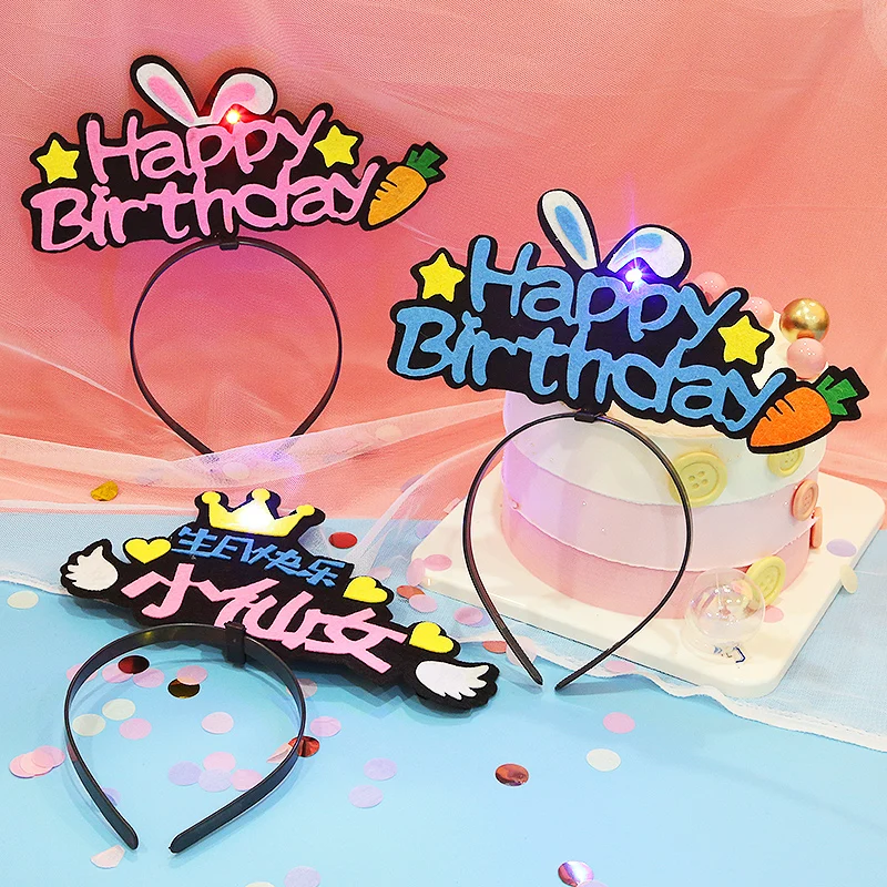 

LED Light-up Headband for Happy Birthday Multicolor Luminous Bow-knot Princess Crown Headdress Hair Hoop Band Wedding Party Deco
