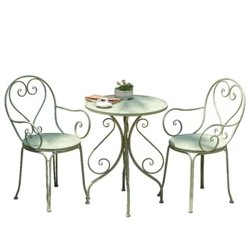 Set di Tavoli e Sedie da Balcone in Ferro Battuto, Tre Pezzi, per Cortile, Giardino, Patio Esterno