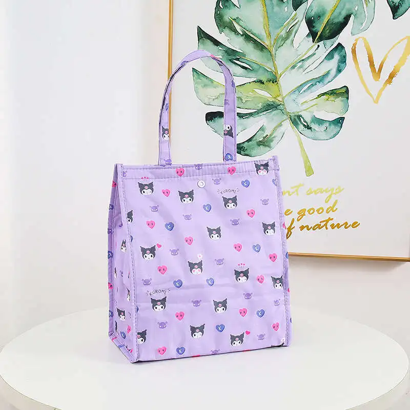 Kawaii Sanrio Foldable Insulated Kids Lunch Bag, Kuromi Cinnamoroll Waterproof Lightweight Portable Large Capacity Handbag 1