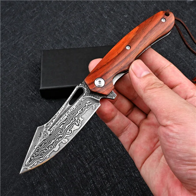 DamascusSteelFoldingKnivesSharpJapaneseVG10BallBearingPortable