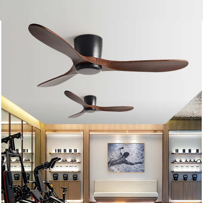 

52 Inch Low Floor Wood Ceiling Fan Black Americans Without Lamp Remote Control Commercial Industry Fan Ceiling Fan 110V 220V