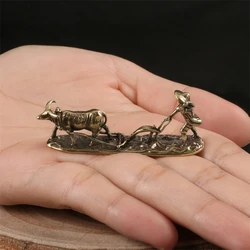 Brass Miniature Ornament Farmers Driving Cattle Desktop Decoration Sculpture Metal Laborers Figurine Tea Pet Crafts Collection
