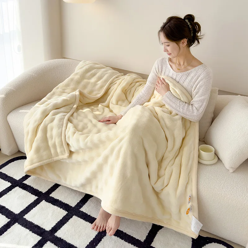 Light luxury premium rabbit fur blanket double-sided plush thickened multifunctional air conditioning blanket nap cover blanket 3