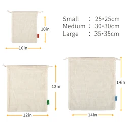 Eco - Friendly Reusable Cotton Mesh Produce Bags with Drawstring (3PCS)