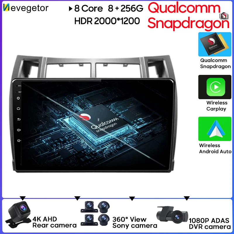 

Qualcomm Snapdragon Android 13 Car Video Player For Toyota Yaris 2008-2011 GPS Navigation Bluetooth No 2din DVD Rear Camera
