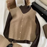Basic Tanks Femmes Automne Tricoté Coréen Cardigan Casual All-Match Solide Sans Manches Mode Tops Mince Chaud Lâche Pull Gilet 5