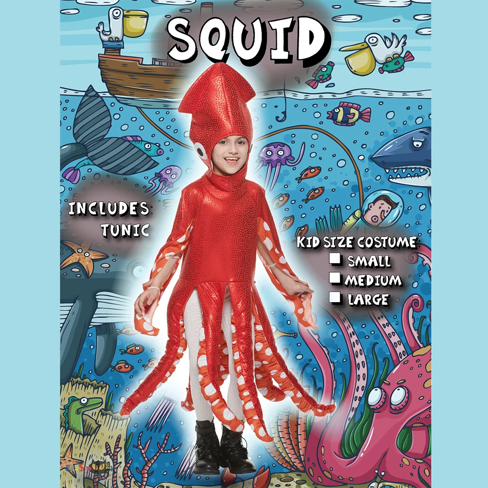 Funny Family Squid Costume Red Octopus Sponge Jumpsuits For Parent And Child Halloween Animal Costumes Carnival Fancy Dress cosplay costume