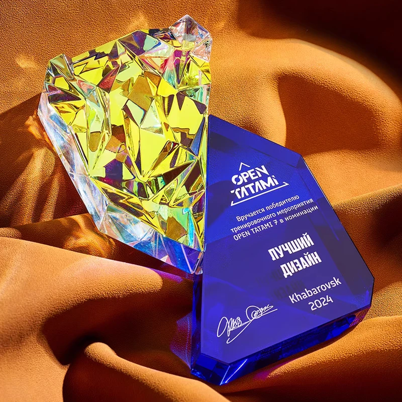 Customized Colorful Crystal Trophy Company Annual Meeting Excellent Employee Souvenirs Home Decoration Craft Lettering Medal 1Pc