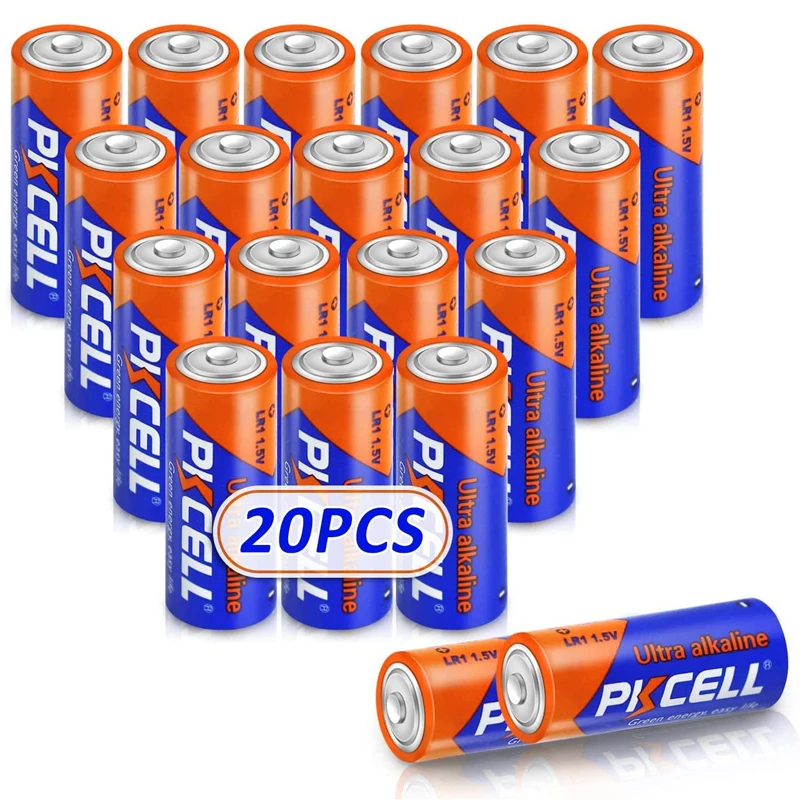 Alkaline battery 20PC 1.5V LR1/MN9100/E90/N size PKCELL leak-proof high performance