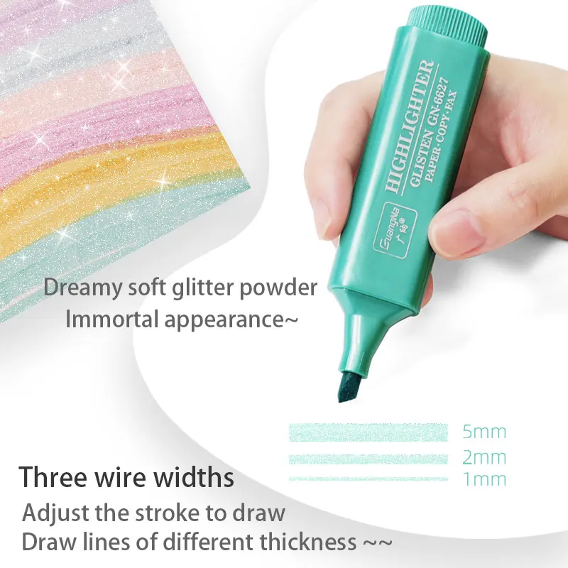 8개 세트 메탈릭 하이라이터 모란디 골드 파우더 글리터 하이라이터 마커 노트 저널링 그래피티 펜 문구류