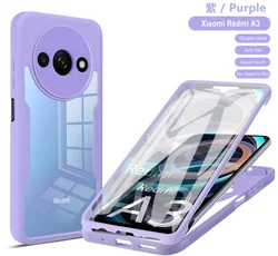 Luxury 360° Full Body Silicone Protective Phone Case with Screen Protection Film for Redmi A3 (Purple)