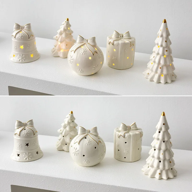 Cross border Christmas Decoration Gift Ceramic Christmas ball bell Cedar gift pack Tabletop decoration scene layout