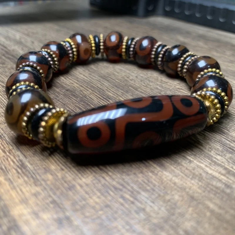 Fine Glossy Agate Three-Eye Sky Beads Con Bracciale A Nove Occhi Sky Beads Buddha Beads Wenwan Bracciale Ad Anello Singolo