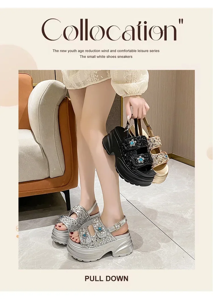 Chunky Platform Bling Rhinestone Sandals For Women Beach Summer_voghion.com