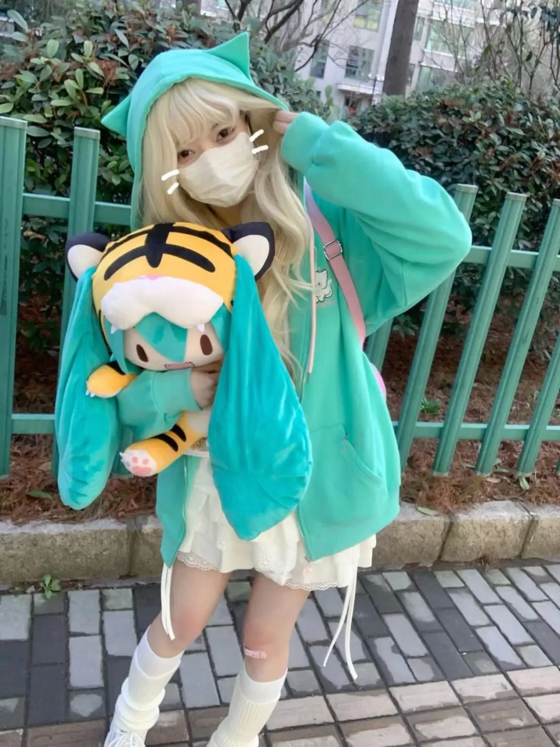 WCJ 猫耳ダウン Harajuku Kawaii Zip Up Hoodie Women Cat Ear Japanese Style