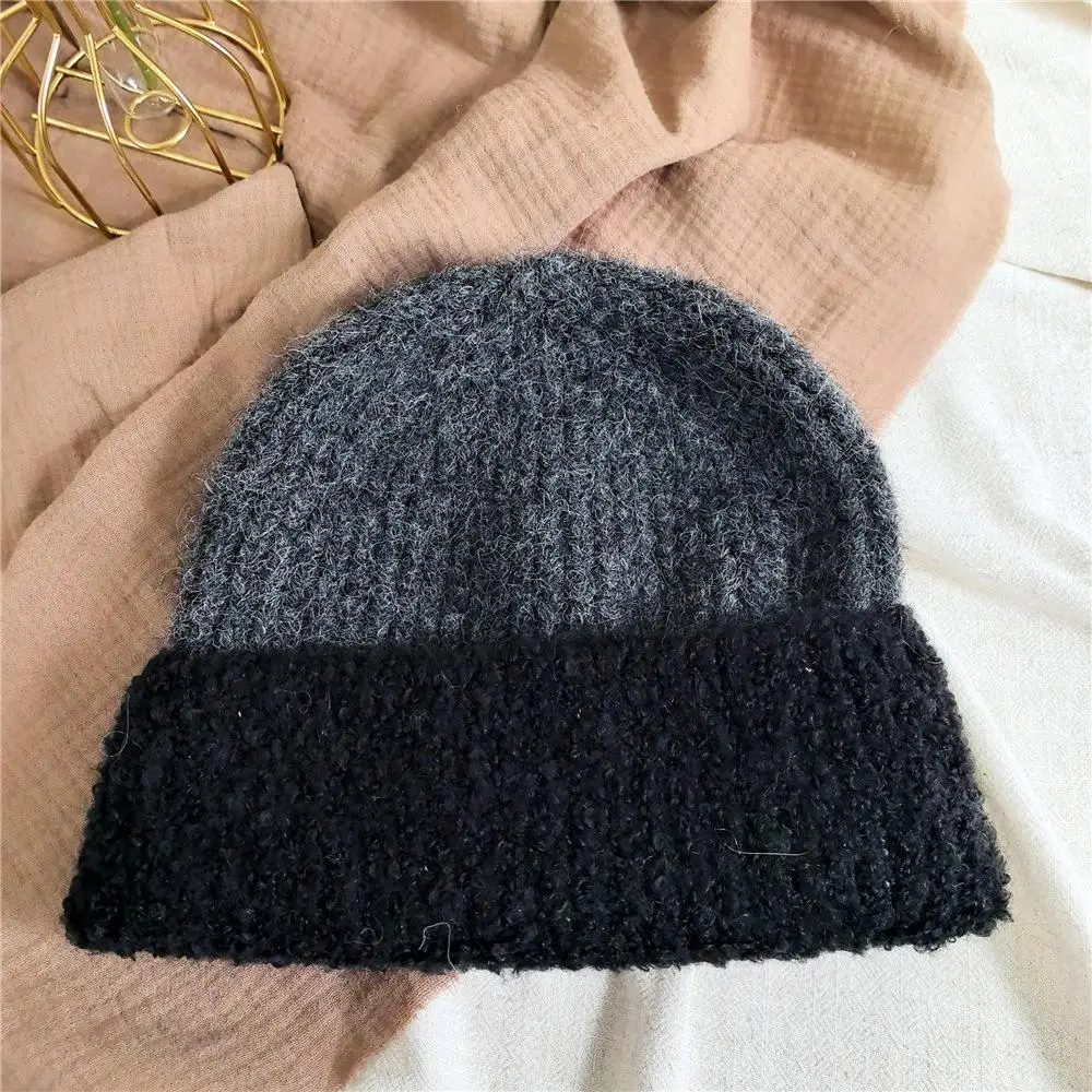 Contrast Dome Knitted Beanies Winter Women's Retro Warm Outdoor Woolen Brimless Caps Fashion Versatile Hats_voghion.com