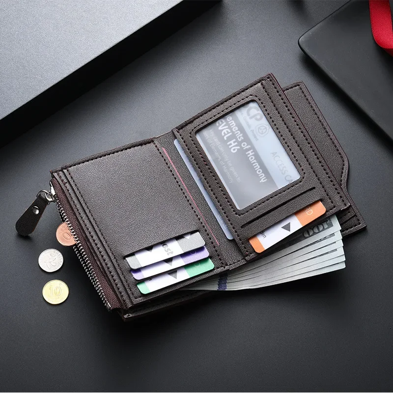Men Wallet Short PU Leather Male Purse Black Coffee Credit Card Holders with Zipper Men Wallet Money Bag carteira masculina 지갑