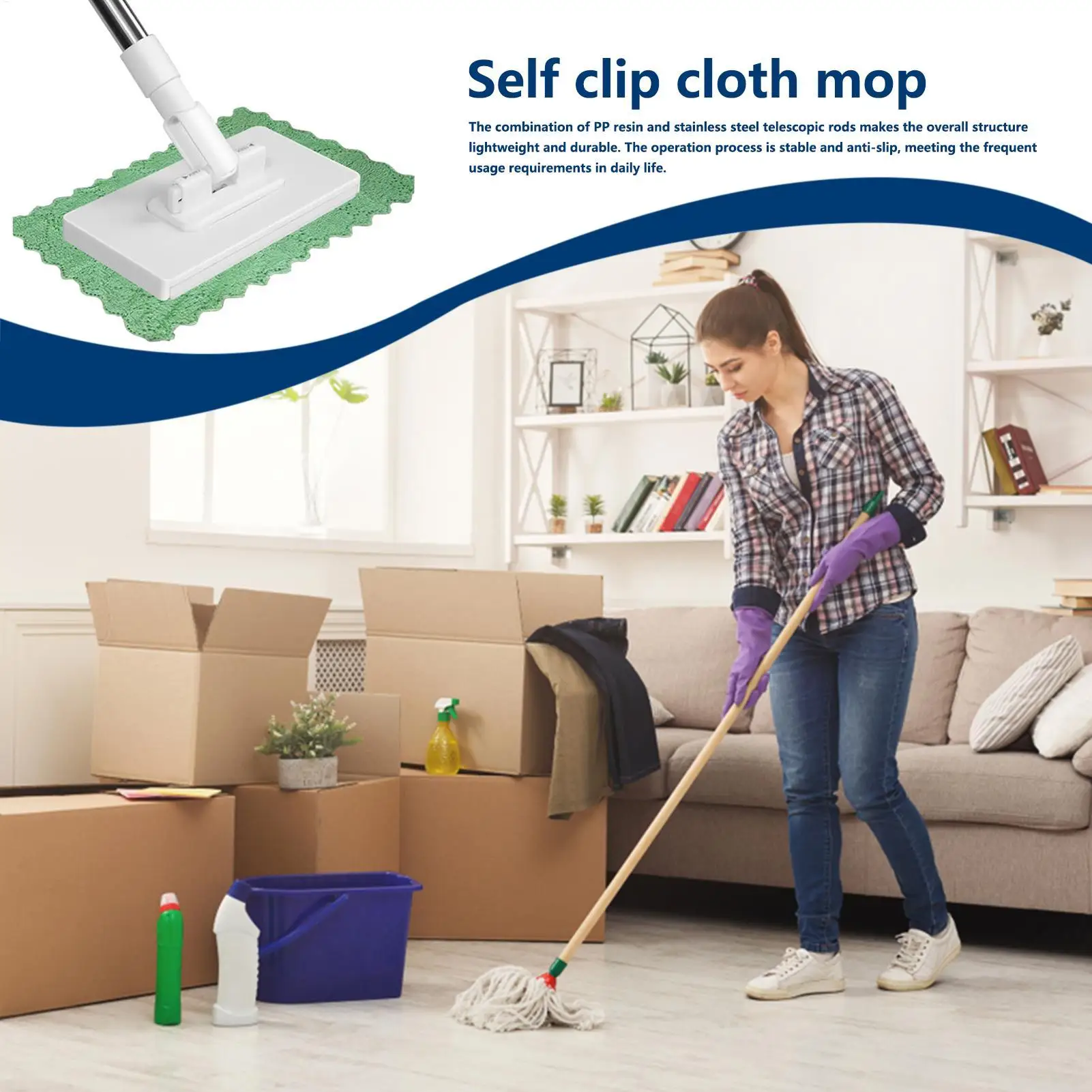 Hands-Free Cleaning Mop For Window Floor Dust Remover Automatic Face Towel Mop With 4 Reusable Cloths Household Cleaner Supplies_voghion.com