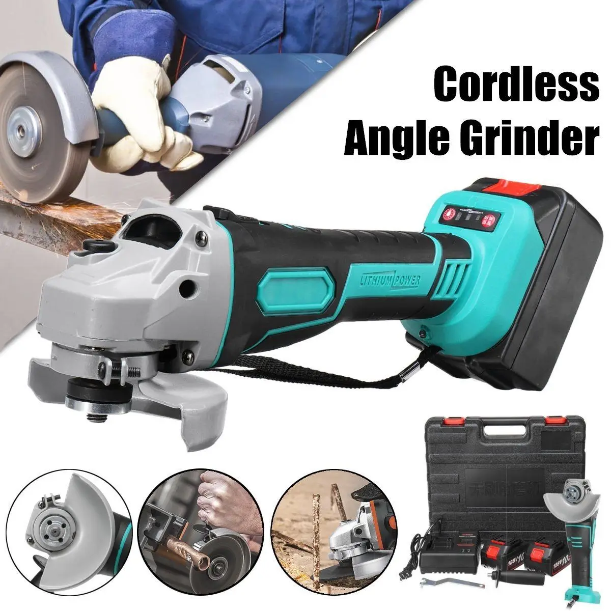

21V Brushless Cordless Impact Angle Grinder Variable Speed With 2 Lithium-Ion Battery DIY Power Tool Cutting Machine Polisher