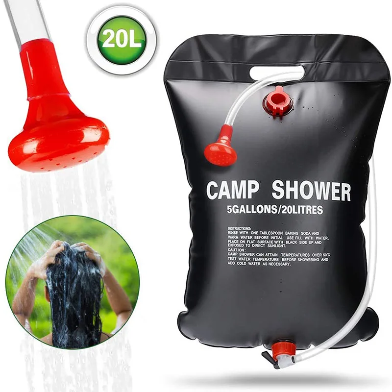 

MENFLY Camping Shower Bag 20L Black Portable Showers for Camper Solar Waterbag Soft Gourd Picnic Water Container Pet Bath Bucket