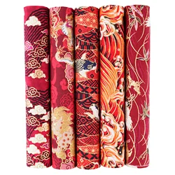 Japanese Cotton Craft Fabric Squares - 5PCS for DIY Patchwork Quilting and Sewing Artistry (Red No.2)