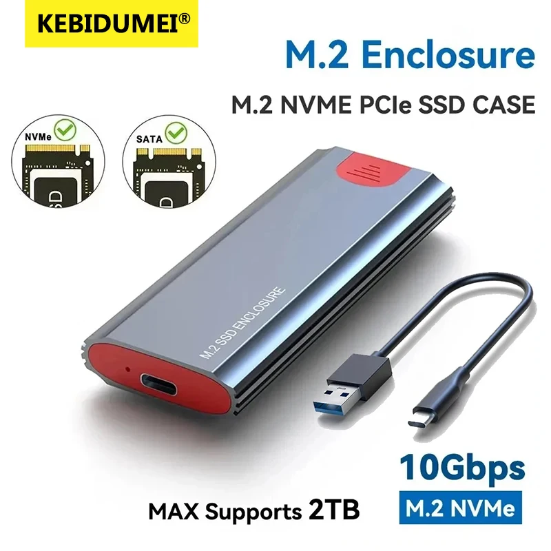 M2 NVMe SSD Enclosure 10Gbps PCIe SSD Case Portable Box USB C USB 3.1 Tool Free External Adapter with Heat Sink Pad for M.2