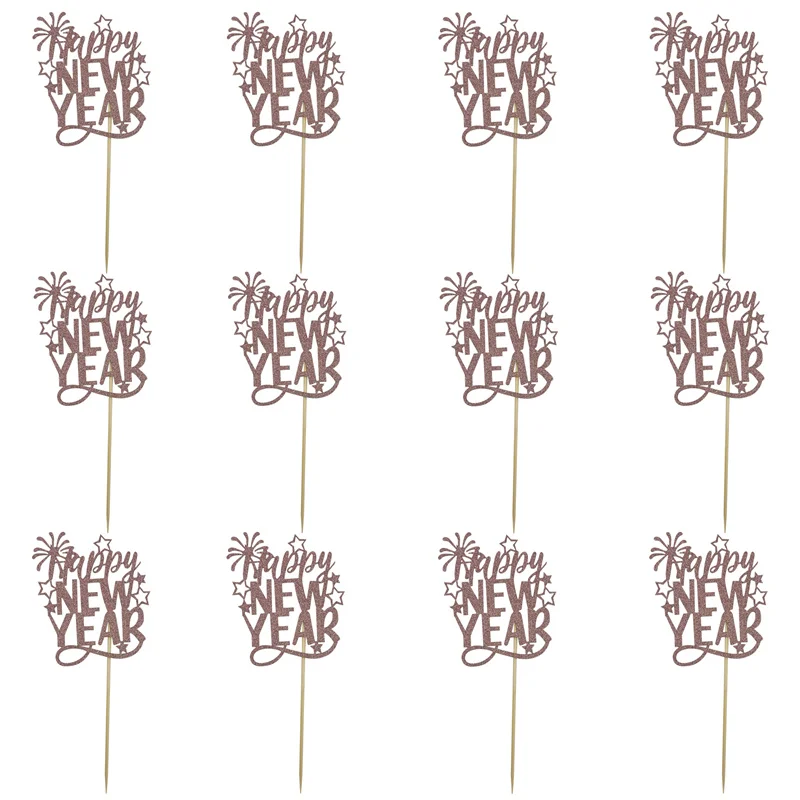 24 Decorazioni Per Cupcake Happy New Year 2025 - Oro Glitterato - Topper In Carta Per Torte E Dessert - Festa Capodanno