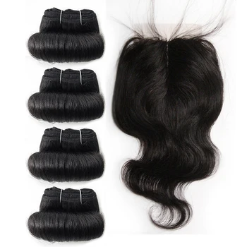 Brazilian Body Wave Bundles With Closure T Part Human Hair Closure with Bundles Short Body Wave Hair 4 Bundles With Closure