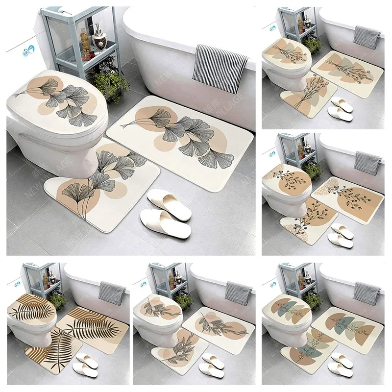Inyahome-나뭇잎 마이크로파이버 폴리에스터 미끄럼 방지 욕실 매트, 마스터 게스트 및 어린이 욕실 입구 홈 데코용, 샤워 악센트 러그
