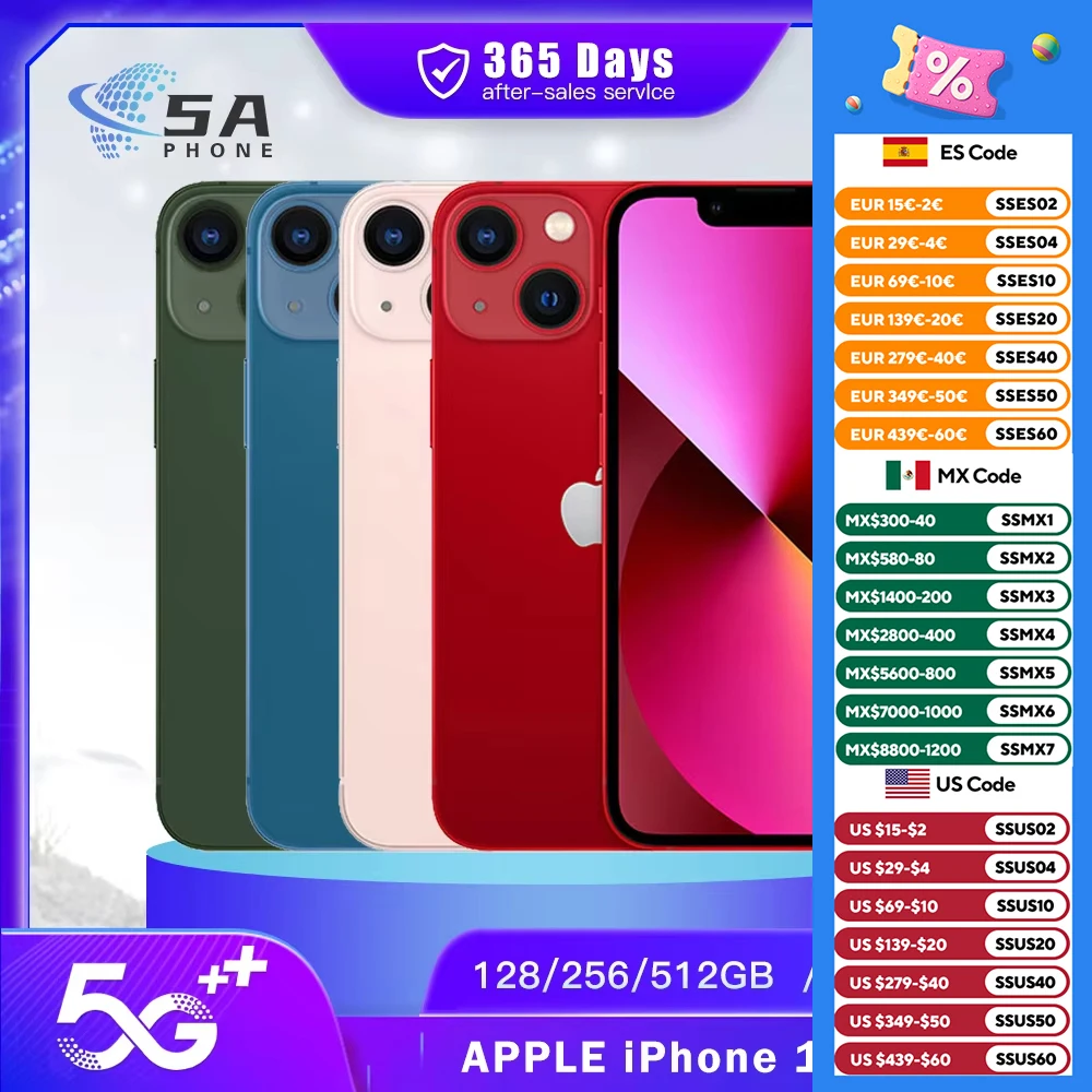 Original Apple iPhone 13 Mini 5G Mobile Phone NFC Face ID 4GB RAM 128/256/512GB ROM 5.4'' OLED Screen A15 Hexa-Core SmartPhone