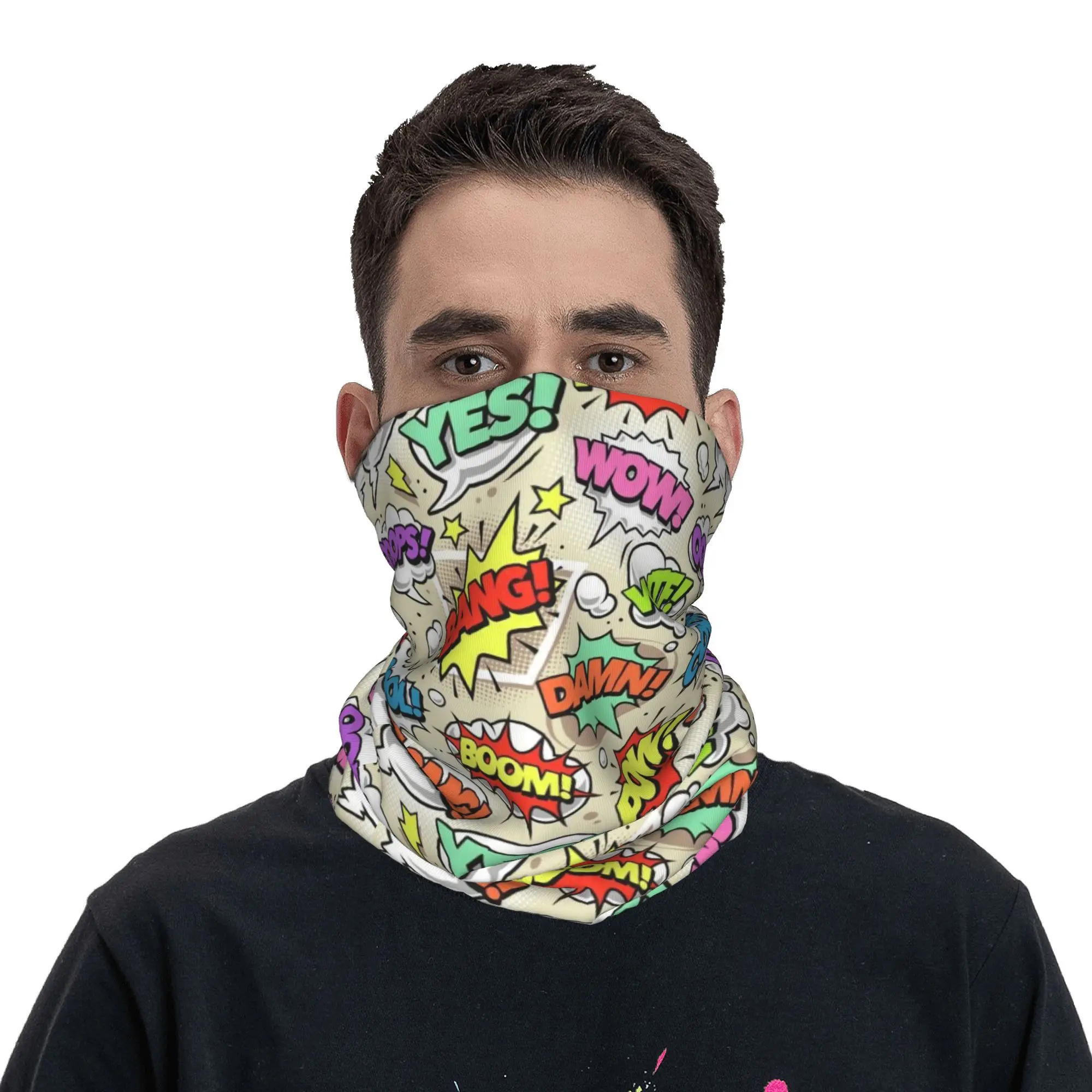 Comic Book Bandana Neck Gaiter Wrap Scarf Headband Warmer for Hiking Cycling Men Women