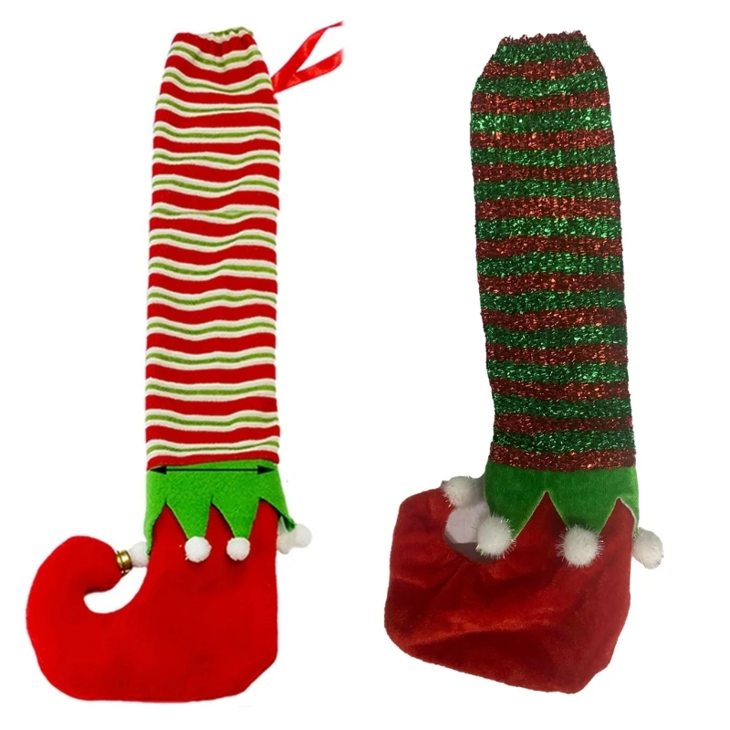 

50JC Christmas Elf Table Leg Cover Chair Foot Cover Striped Table Leg Sleeve