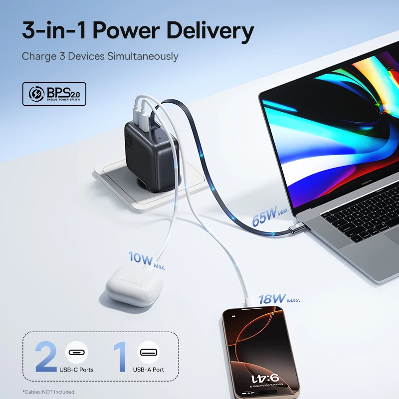 Baseus 100W 퀵 충전기 태블릿 노트북용 고속 충전기 접이식 USB C 충전기 케이블 아이폰 삼성용 휴대폰 충전기