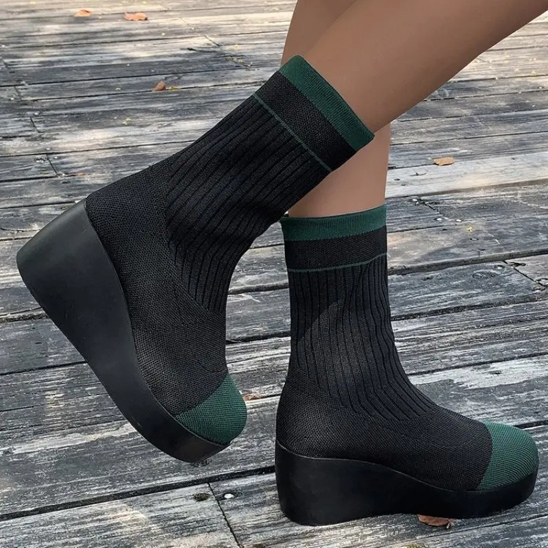 Winter Platform Wedge Women's Fashion Ankle Thick Boots Gothic Fashion Fashion Style Shoes Comfortable Punk Boots Plus Size 43