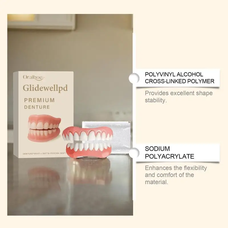 1세트 안전 실리콘 상하악 베니어 풀 덴쳐 가짜 치아 완벽한 웃음 베니어 틀니 페이스트 가짜 치아 여성 남성용