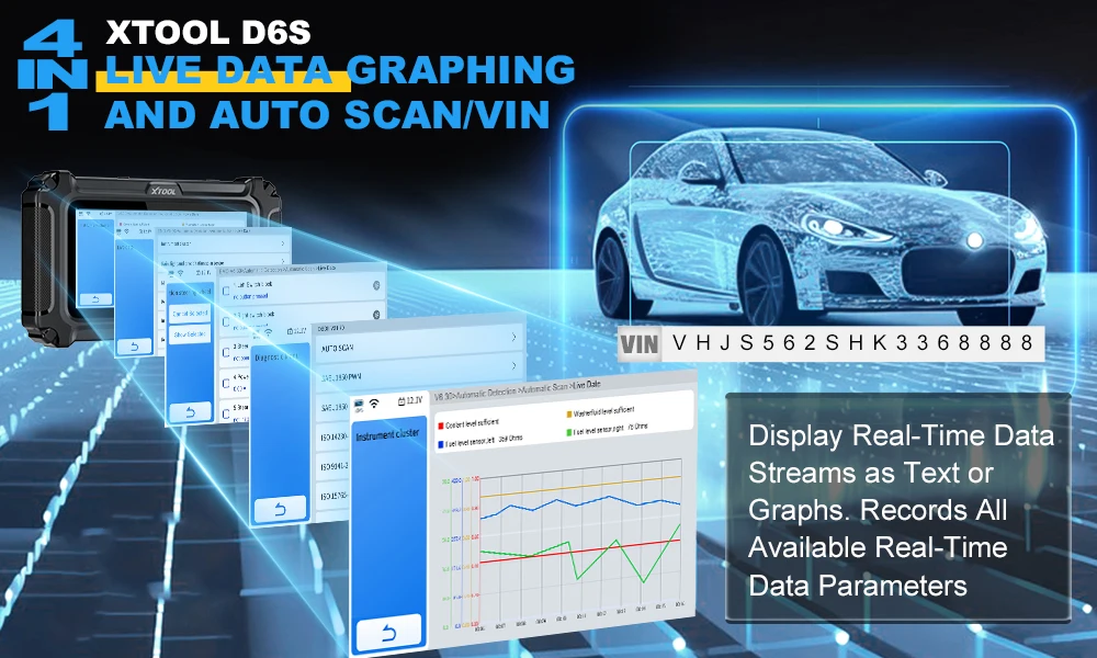 XTOOL D6S Allsystem-Autodiagnosegerät mit Auto-VIN-Funktion, vollständiger OBD2-Scanner mit 30 Reset-Funktionen, CANFD, FCA und lebenslanger kostenlosen Updates – Detail 6