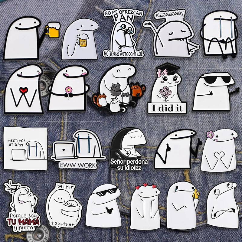 Lustige vereinfachte Figuren Flork Meme mit Bier Blume Emaille Pins süße Geste Liebe Broschen Revers Abzeichen Schmuck Geschenk für Freunde – Detail 10
