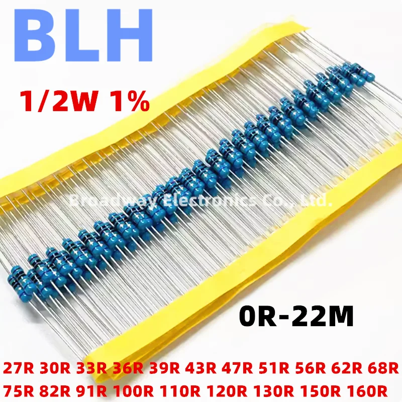 100PC 1/2W 1% Metal Film Resistor 0.5W 27R 30R 33R 36R 39R 43R 47R 51R ...
