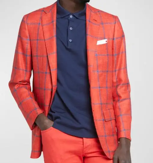 New Men's Red Color Plaid Long Sleeves Casual Cotton Line Fashion Dreaa Formal Slim Fit One Button Suit Jacket Coat43.99