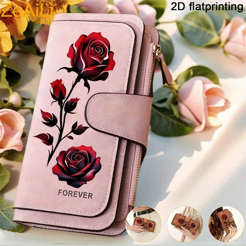 Rote Rose Damen-Geldbörsen, Kartenetui, Münzgeldbörse, Damentaschen für Mädchen, Geldbörse, Ausweis-Geldbörsen, weibliche Geldbörse, Mädchen-Geschenk – Detail 7
