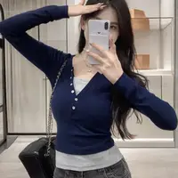 American Sle oulder Length Sve T-irt Women's Spring Autumn Winter Slim Fit Design Sensation Small Cro Spicy Girl I...