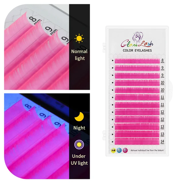 GLAMLASH Color Lash Purple Blue Brown Green Red White Pink Yellow Eyelash Extensions Individual False Colored Mink Lashes Makeup UV Pink