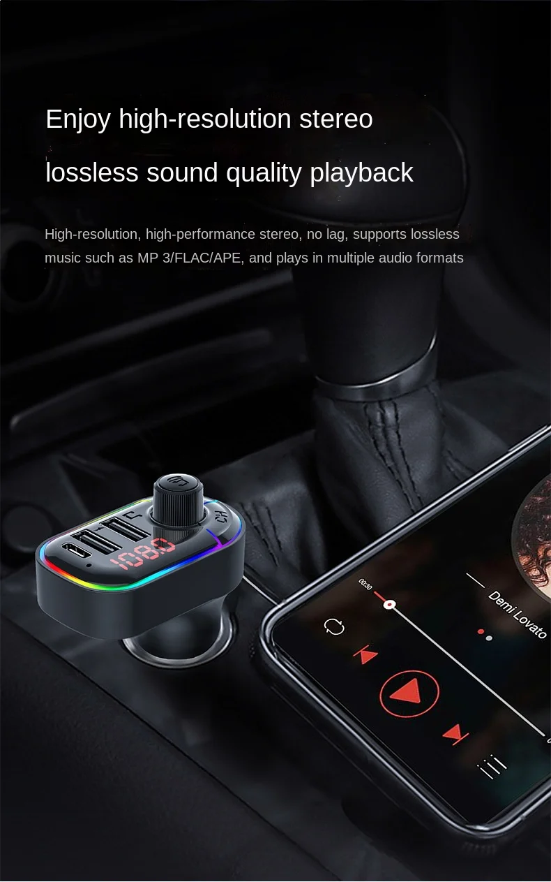 C12 Car Mp3 Bluetooth Player Colorful Atmosphere Light Type-c Mobile Phone Charging Bluetooth Hands-free FM Transmitter sandisk mp3 player MP3 Players
