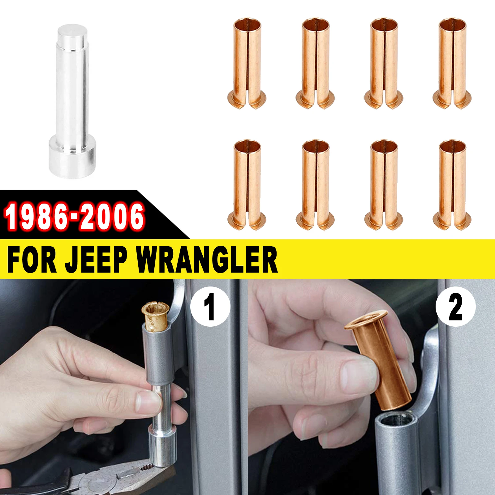 

9pcs Door Hinge Pin Bushing Repair Kit For Jeep Wrangler 1986-2006 Door Bushing Removal Tool to Remove Corrosive Hinges 2/4-Door