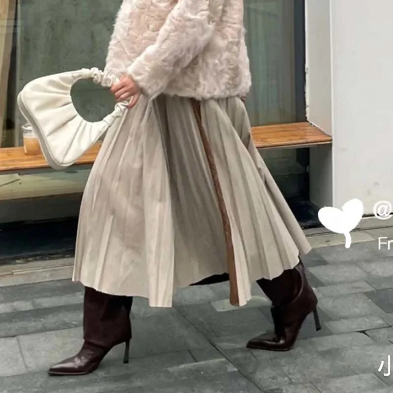 

23 Classic Women 100%Cotton Pleated Skirt Chic Runway New 2 Colors High Waist Maxi Skirts Fashion Elegant Autumn Solid Clothes