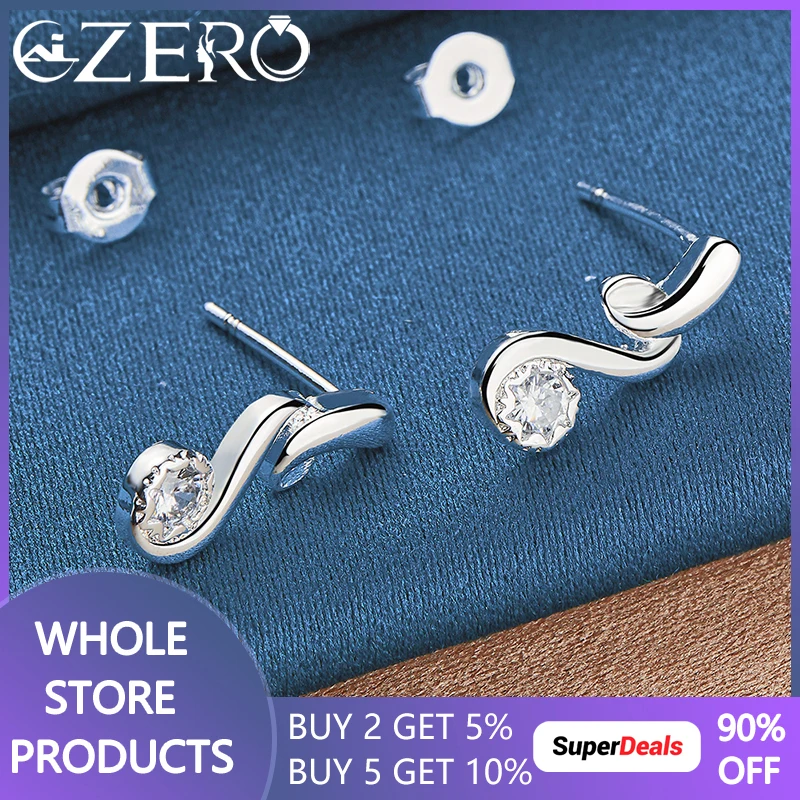 

ALIZERO 925 Sterling Silver Geometry Curve Zircon Stud Earrings For Women Fashion Jewelry Wedding Party Popular Accessories