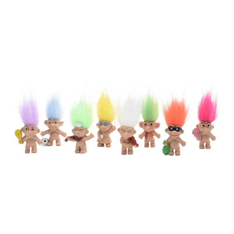 8 teile/satz Anime Trolle Action Figure Puppen Bunte Haar Teufel Modelle Troll Figuras Spielzeug für Kinder Geschenk
