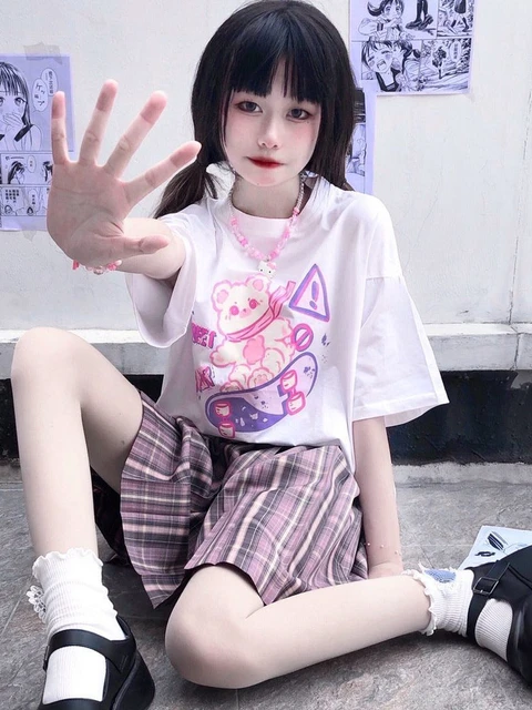 Kawaii Soft Girl Estilo Japanese Cartoon Print T-shirt - Loja de